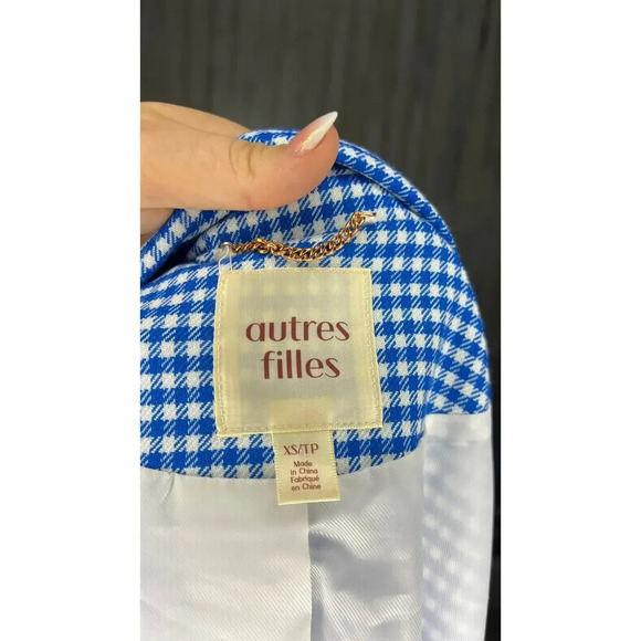 Autres Filles Women's XS Blue Check Double-Breasted Blazer Casual Formal - Picture 5 of 5
